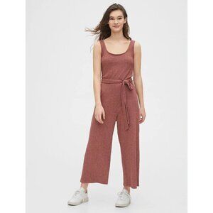 Gap Womens Easy Belted Wide Leg Crop Jumpsuit Size Large Rose Cotton/Poly Blend